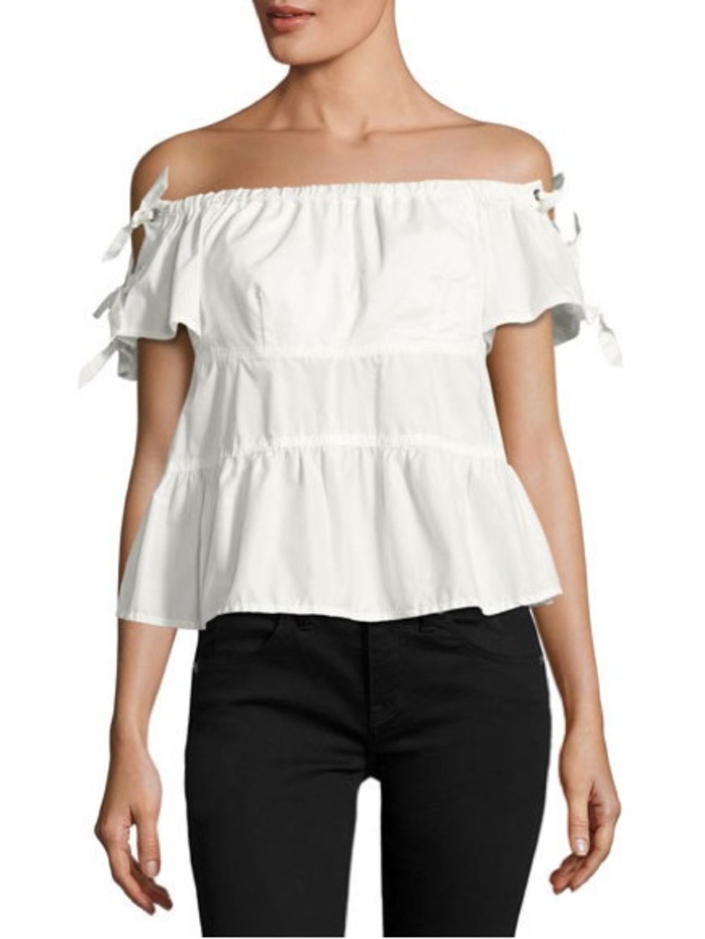 Rebecca Taylor White Off-Shoulder Tie-Sleeve Peplum Top